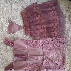 Steampunk Cosplay Bustier, skirt l3 piece lot brown XL lace detail NEW
